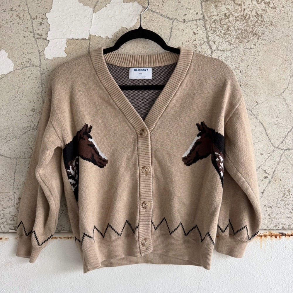 Horse Cardigan Sweater Kids Intarsia Knit Button Front Old Navy Kids 8 M